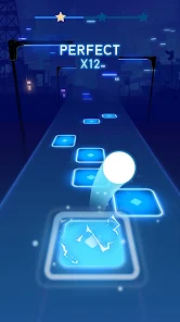 Follow the glowing blue tiles.